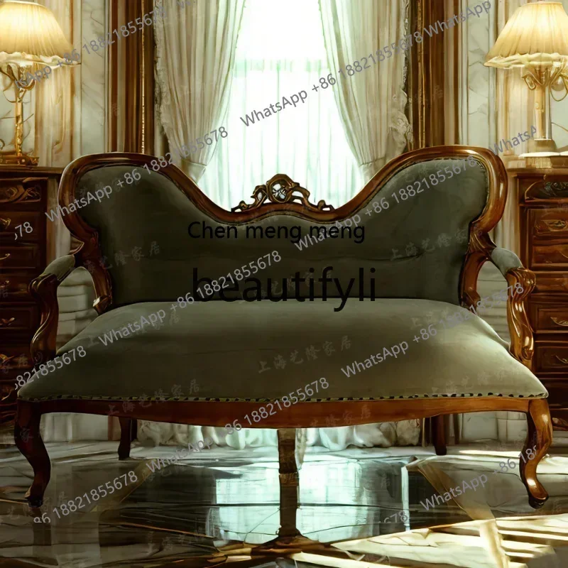 D178  American solid wood sofa fabric carving old double three-person European court style light luxury sofa