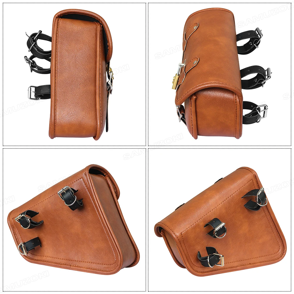 vintage brown motorcycle side-mounted luggage bag made of PU leather universal for most motorcycles and for both left and right