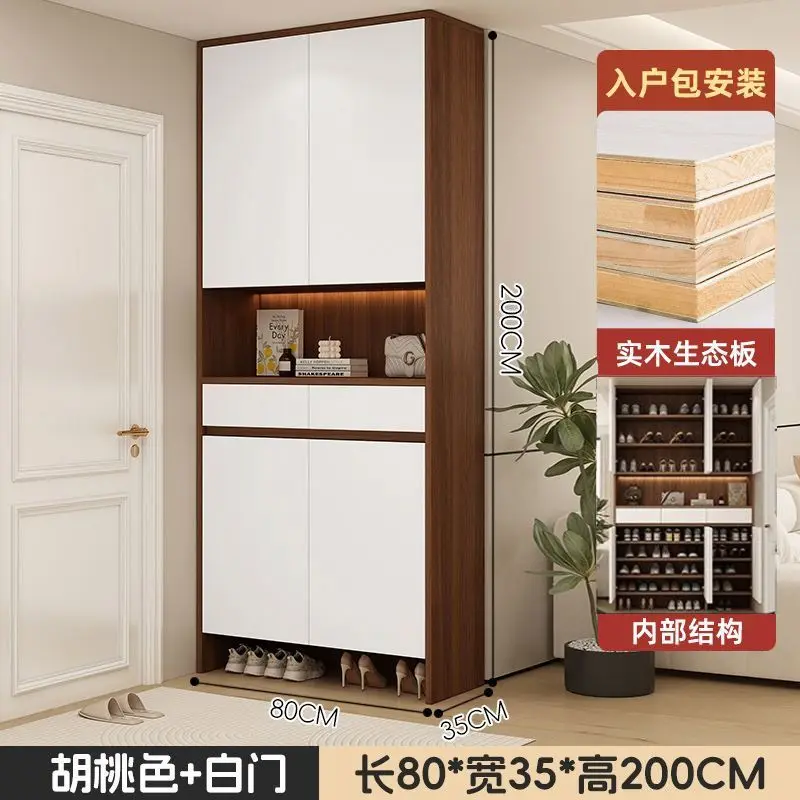 Solid wood entrance foyer, rotating shoe cabinet against the wall, integrated storage, solid wood entrance cabinet