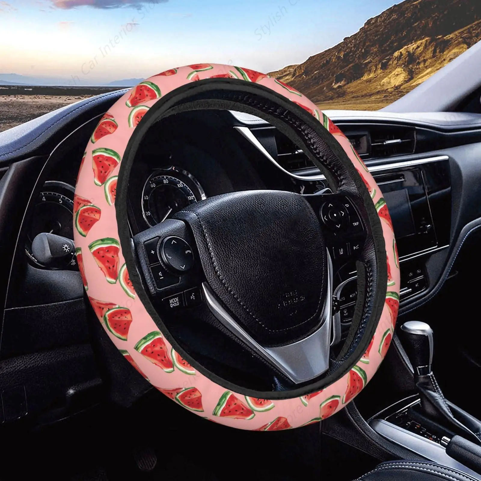 Red Watermelon Car Steering Wheel Cover Auto Steering Wheel Protector Anti-Slip Elasticity and Breathable Car Accessories