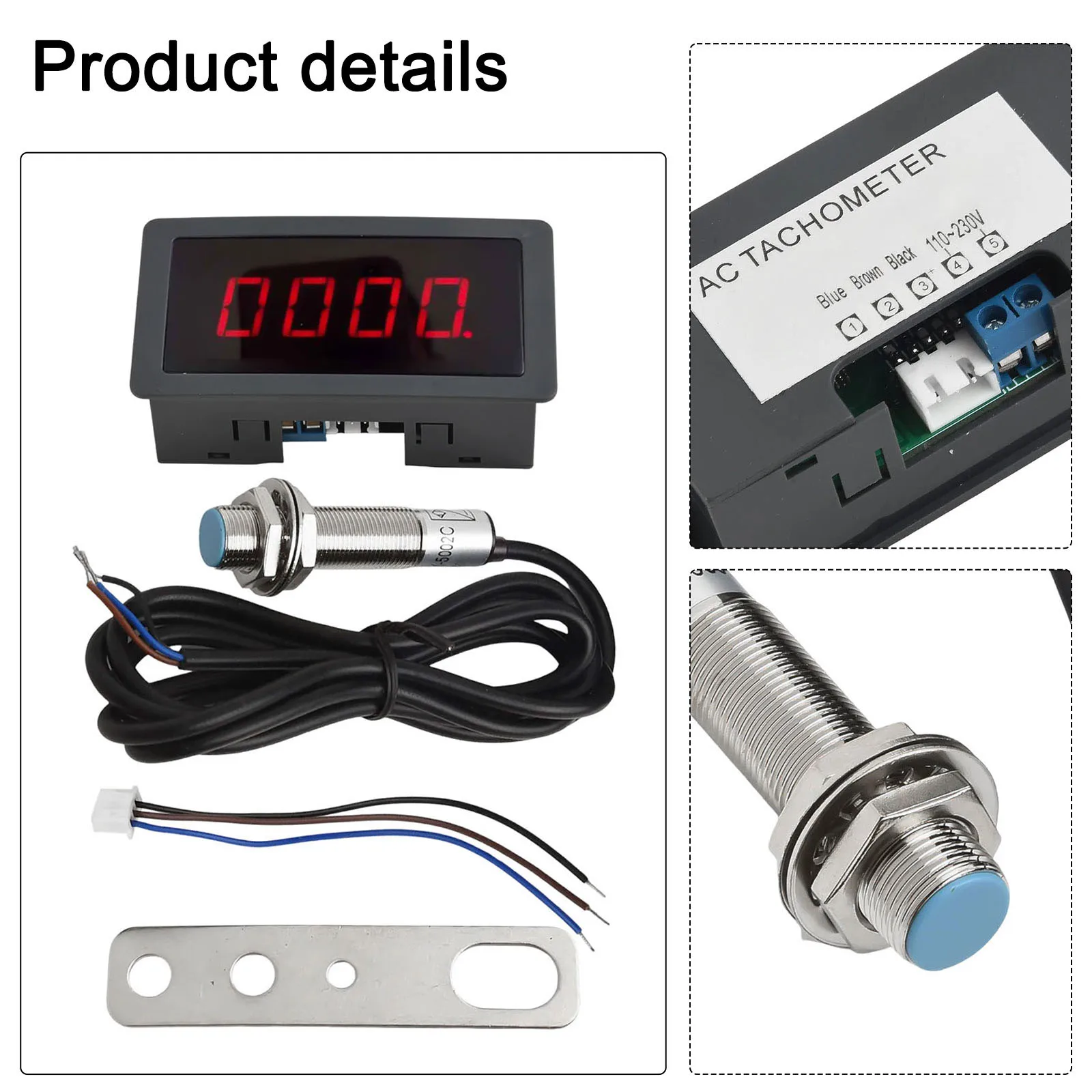 

79 42 25mm AC110-230V Tachometer AC110-230V RPM Measuring Device Velocity Measurement Hall Proximity Switch 4-bit LED Display
