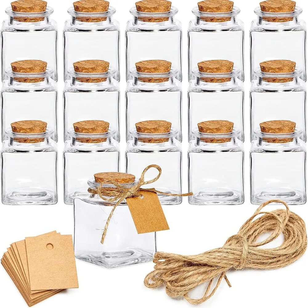 Small Glass Bottles 1.7 oz/50ml Mini Jars with Twine and Blank Tags for Gift Favors, Spices, Crafts,Honey