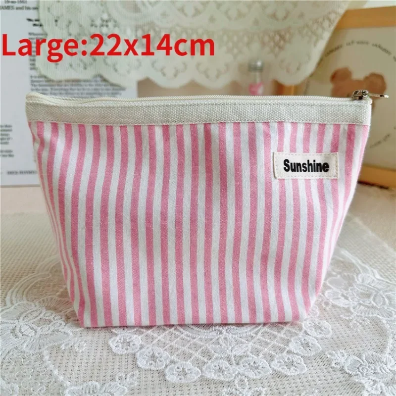 Candy Color Blocking Stripe Canvas Cosmetic Bag Daily Portable Clutch Makeup Pouch Lipstick Key Earphone Organizer Coin Purse