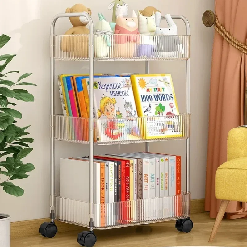 Transparent Storage Rack Movable Snack Cart Acrylic Bedroom Shelf Multi Layer Cosmetic Bathroom Bookshelf Utility