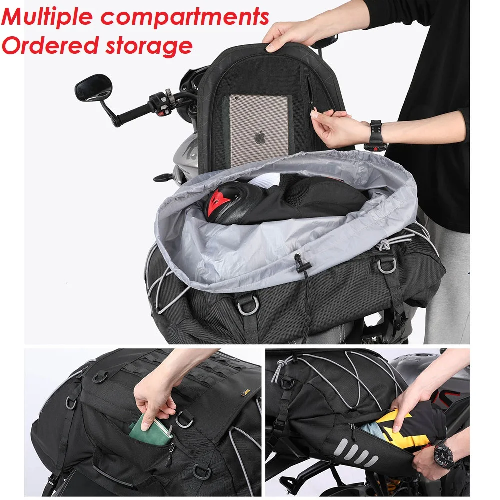 35-50l Motorcycle Bag Waterproof Expandable Motor Tail Back Seat Bag Motorcycle Bagwith Straps