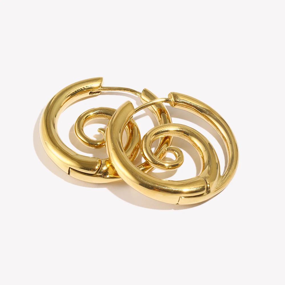 E.B.belle Spiral Snail Earrings Tarnish Free Silver Color 18K Gold Plated Earrings for Women 316L Stainless Steel Gift