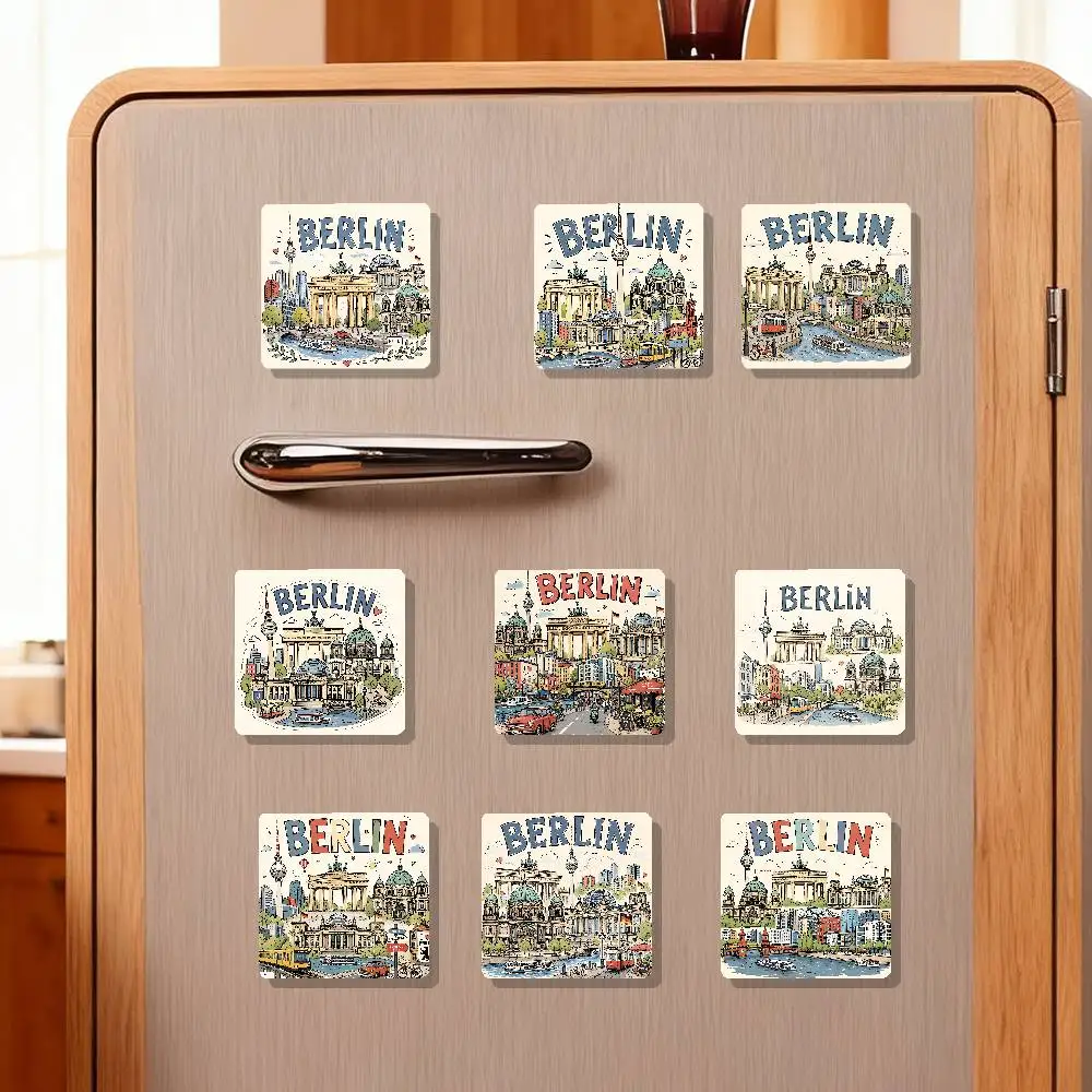 BERLIN City Aesthetic Art Refrigerator Magnets Personalized Fridge Magnet Square Shape Fridge Refrigerator Wall Door Decoration