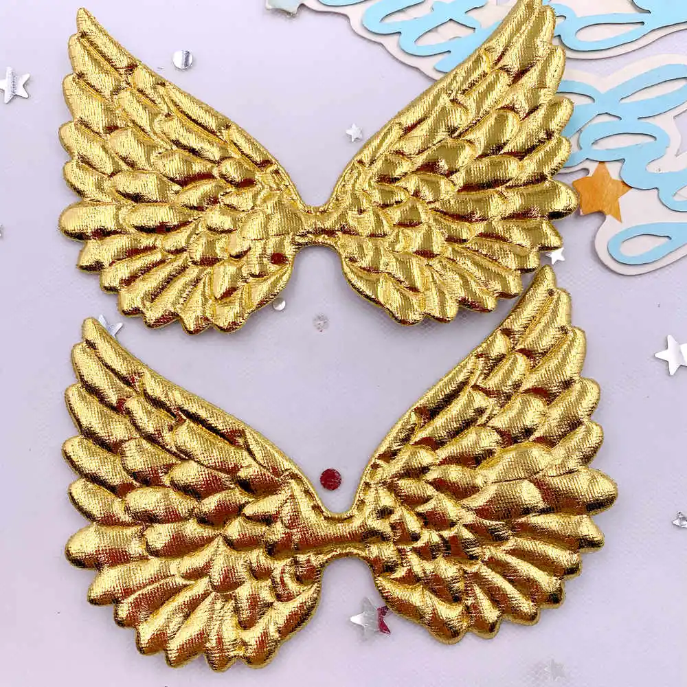 Glitter Bepowder Cloth Padded 10CM AB Pretty Angel Big Wings patch  DIY Wedding Appliques Decoration Craft SE359