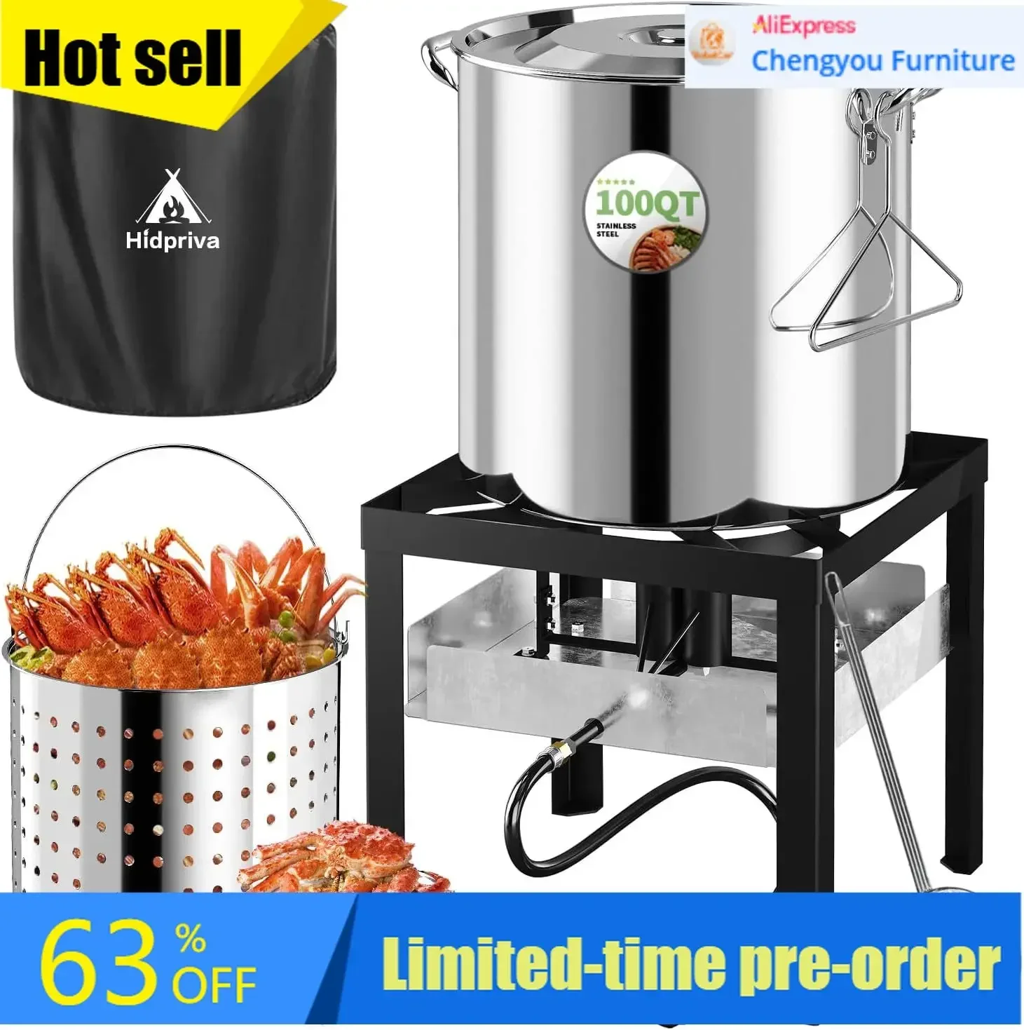 Stainless Steel Crawfish Boiler Kit Includes Pot Basket Burner Stove Propane Regulator Skimmer Waterproof Cover Seafood Crab Boi