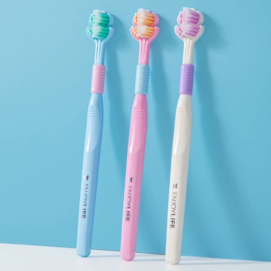 3D Stereo Three-Sided Toothbrush Ultra Fine Soft Hair Adult Toothbrush Tongue Scraper Deep Cleaning Health Oral Care Teeth Brush