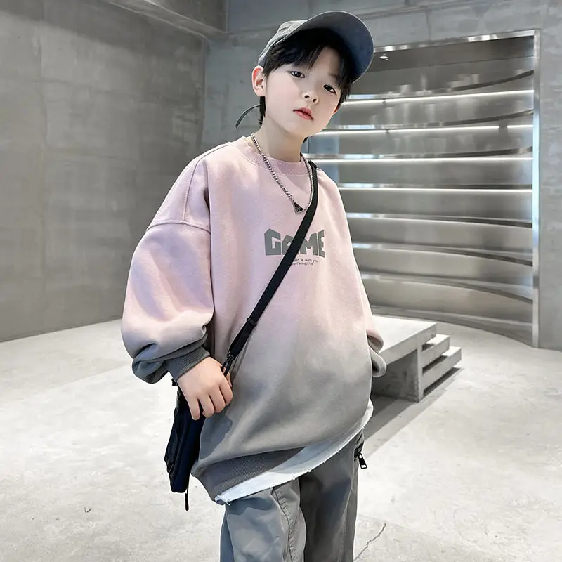 

Boys' 2025 New Arrival No Hood Long Sleeve Spring/Autumn Trendy Korean Street Style Big Kids Sweatshirt
