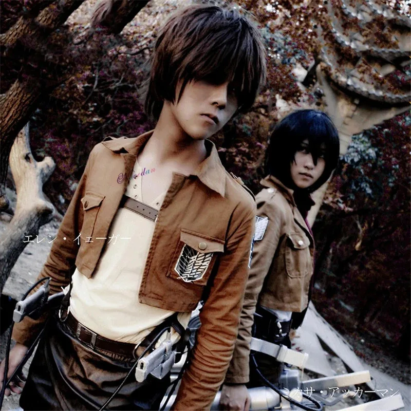 az15Anime Cosplay Shingeki no Kyojin Jacket Scout Legion Recon Corps Leather Boots Skirt Belt Suspender Eren Yaeger Ackerman Cos