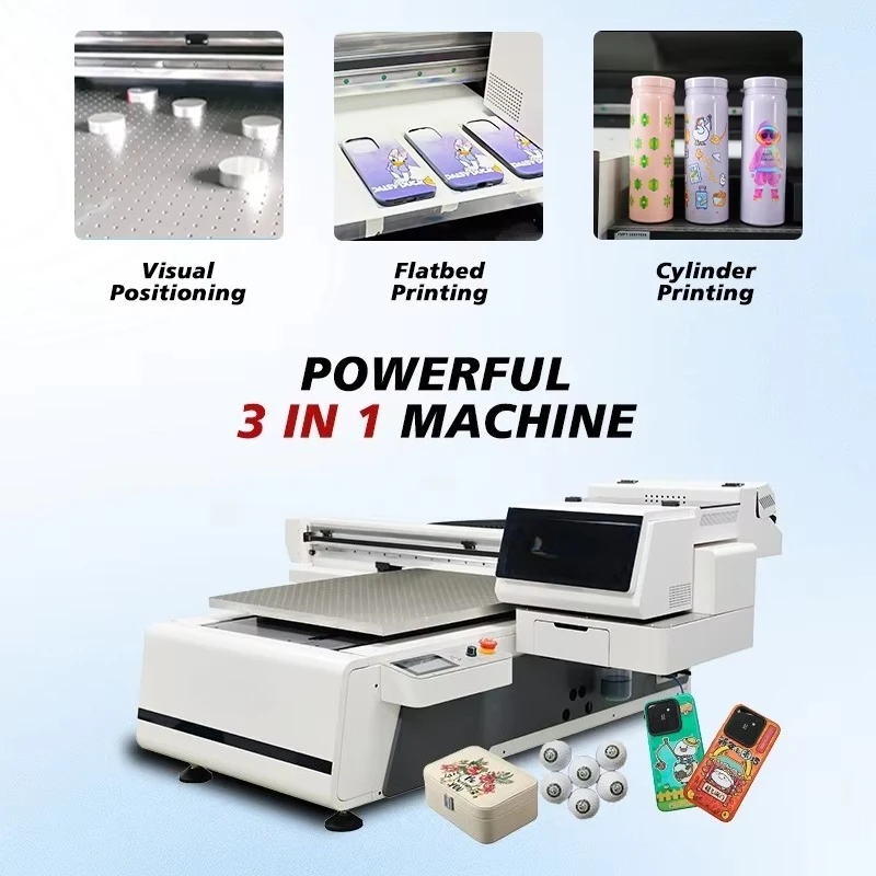 6090 UV Printer with 3 4 Heads XP600 I1600 I3200 Printhead 6090 UV Flatbed Printer Bottle Mug Pen Acrylic Glass Metal