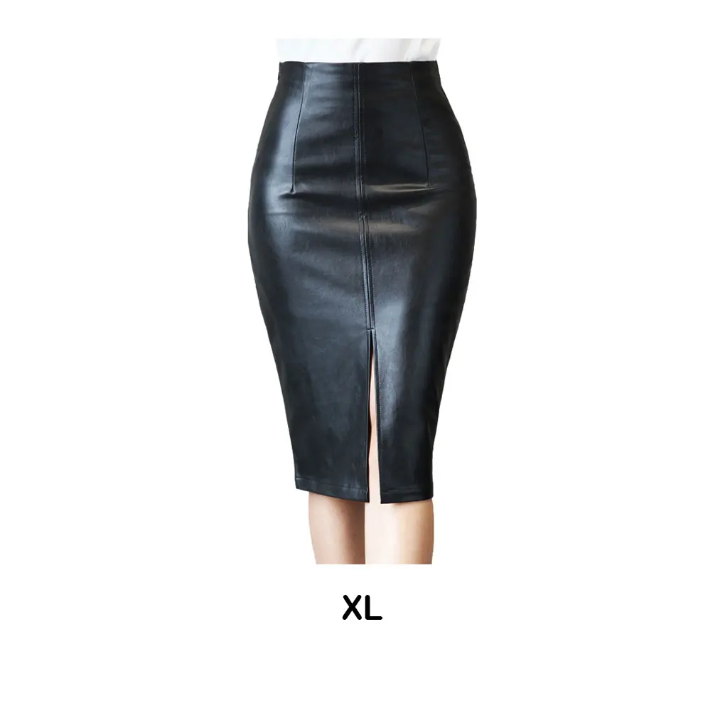 High-end Fabric Exquisite Craft Beautify Body Curve Elastic PU Office Pencil Skirts Skirt Women