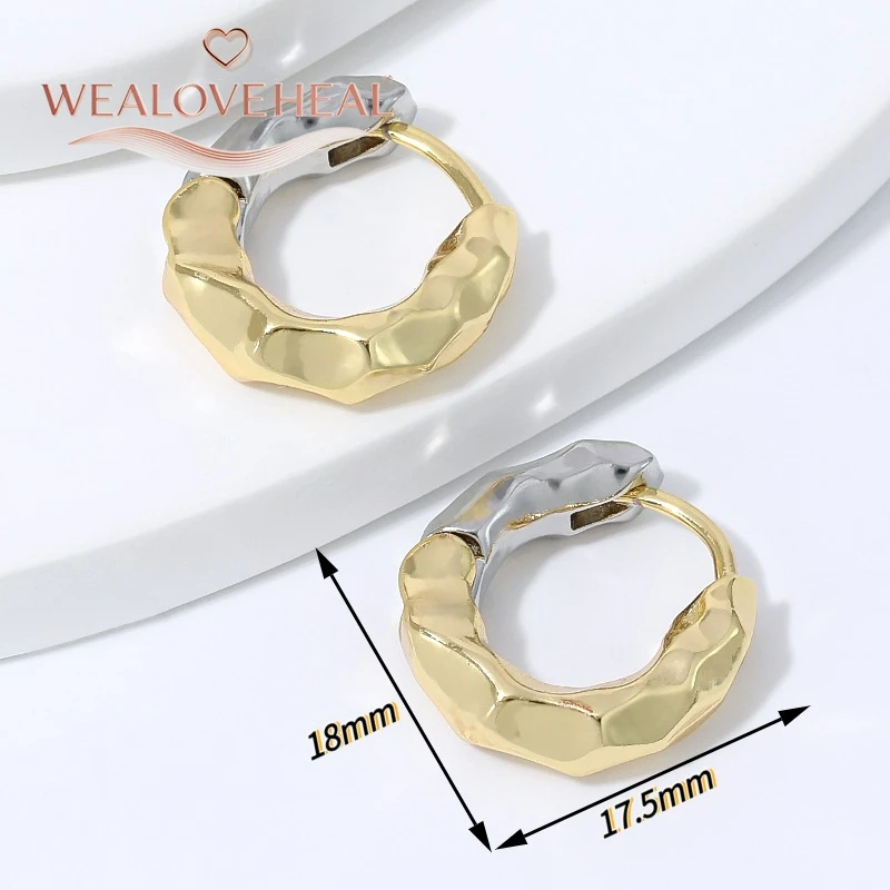 ohrringe, ohrringe damen, Zweifarbige 18mm Gehämmerte Huggie-Creolen für Damen, 18K Gold & Rhodium Plattiert, Unregelmäßige Ohrringe, Trendiger Alltags- und Party-Schmuck – Detail 17