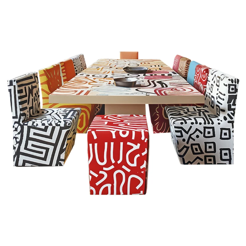 Art creative graffiti dining table, modern light luxury aesthetic furniture