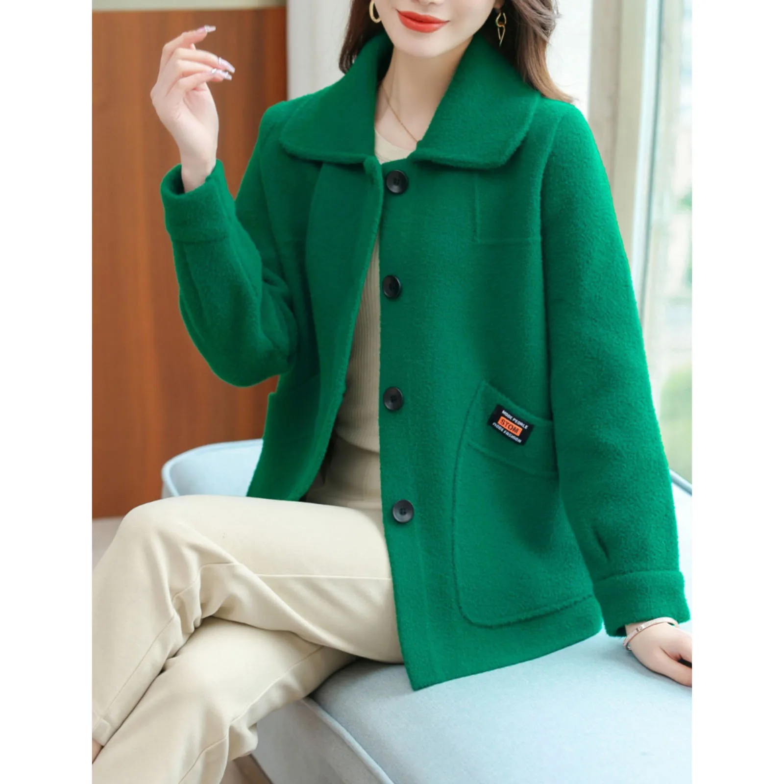 Women Short Wool Jacket New Spring Autumn Korean Loose Double-sided Woolen Coat Middle Aged Elderly Mother Cardigan Overcoat