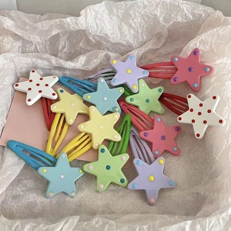 Unique Dopamine Colorful Polka Dot Star BB Hair Clips Sweet Student Side Bang Hair Pins Cute Hair Accessories Cute Birthday Gift