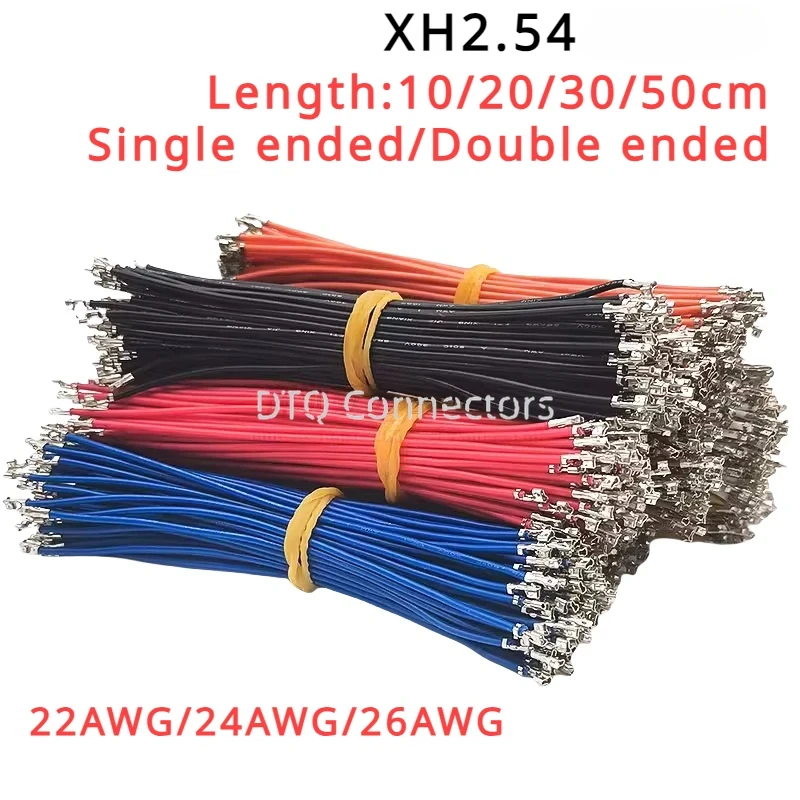 100PCS XH2.54 single and double ended spring connector plug 100/200/300/500mm terminal UL1007 electronic color wire