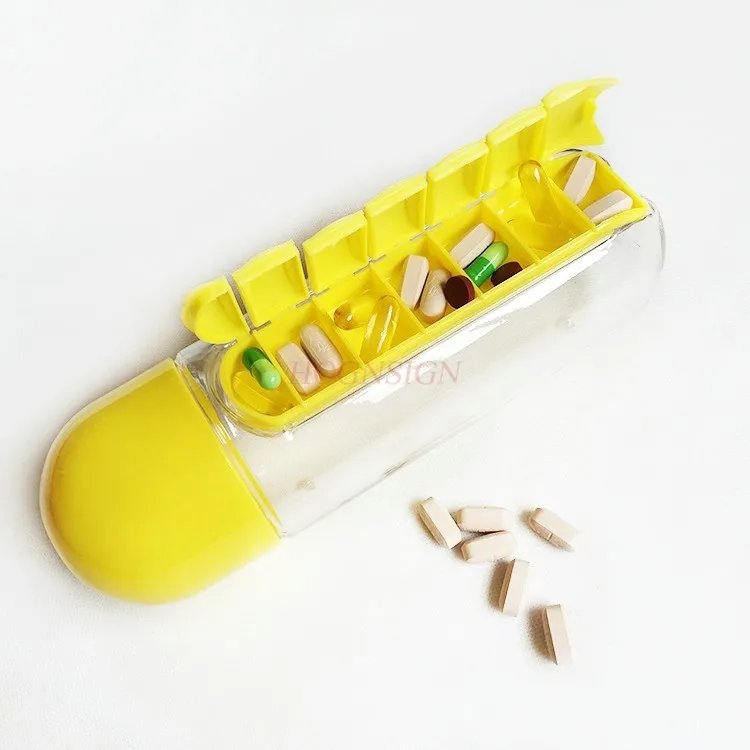 1PCS 7-day portable medicine box 2-in-1 outdoor portable water bottle, Creative water bottle with medicine box cup