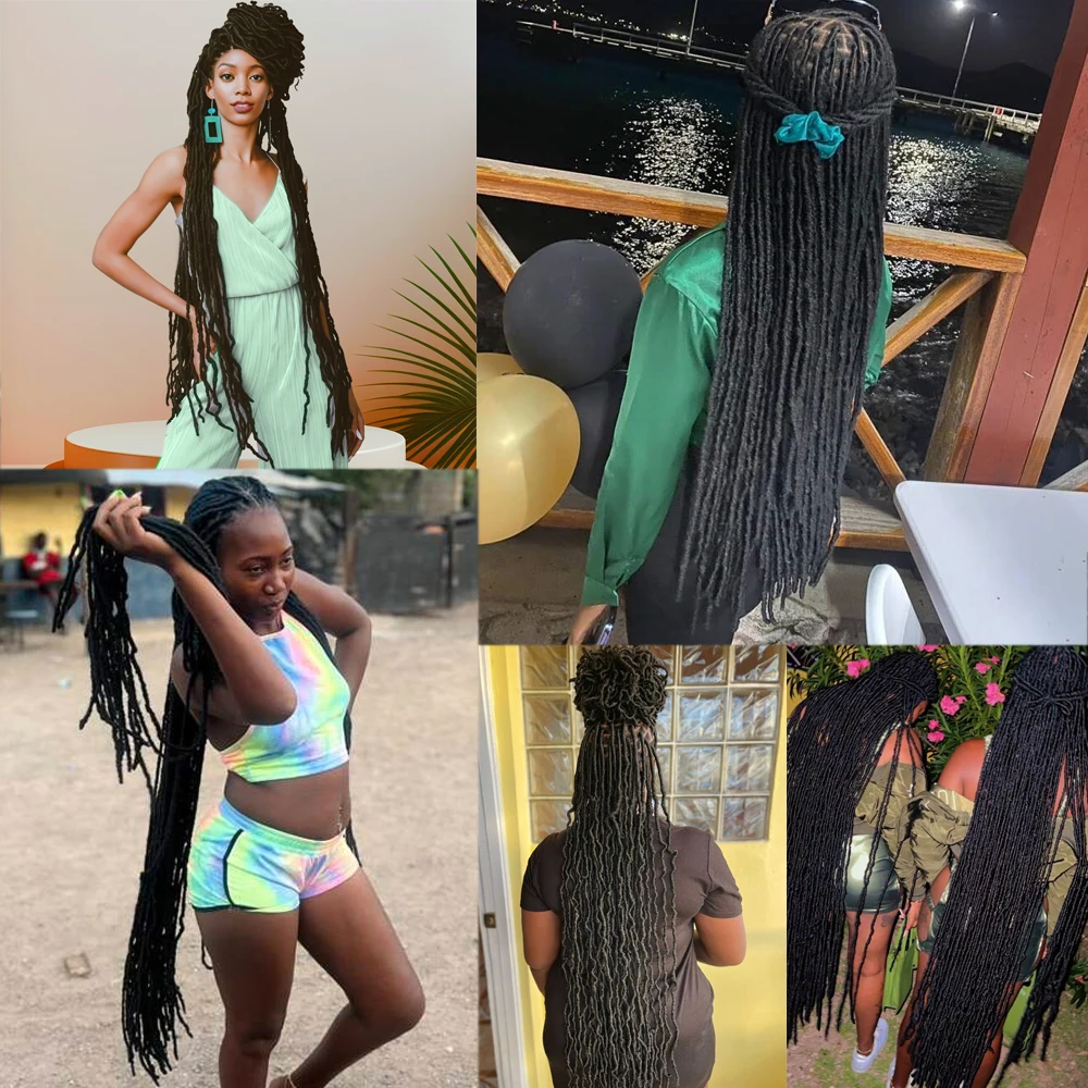 Nu Locs 36–40 Zoll schwarze Faux Locs-Verlängerung, 21 Stränge, weiche Göttin, synthetisches Flechten, Dreadlocks-Haar für Frauen, Häkelhaar