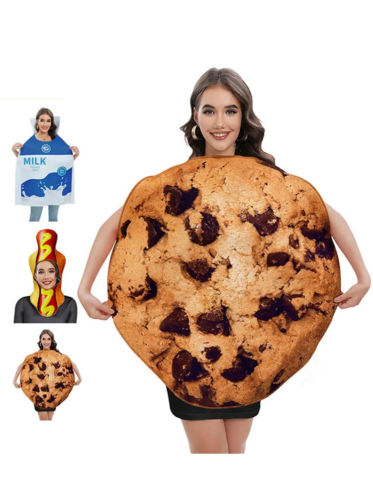 Loween drôle Par Biscuit Costume boîte à lait Costume Hot Dog chapeau casque Performance vêtements femmes vêtements traditionnels