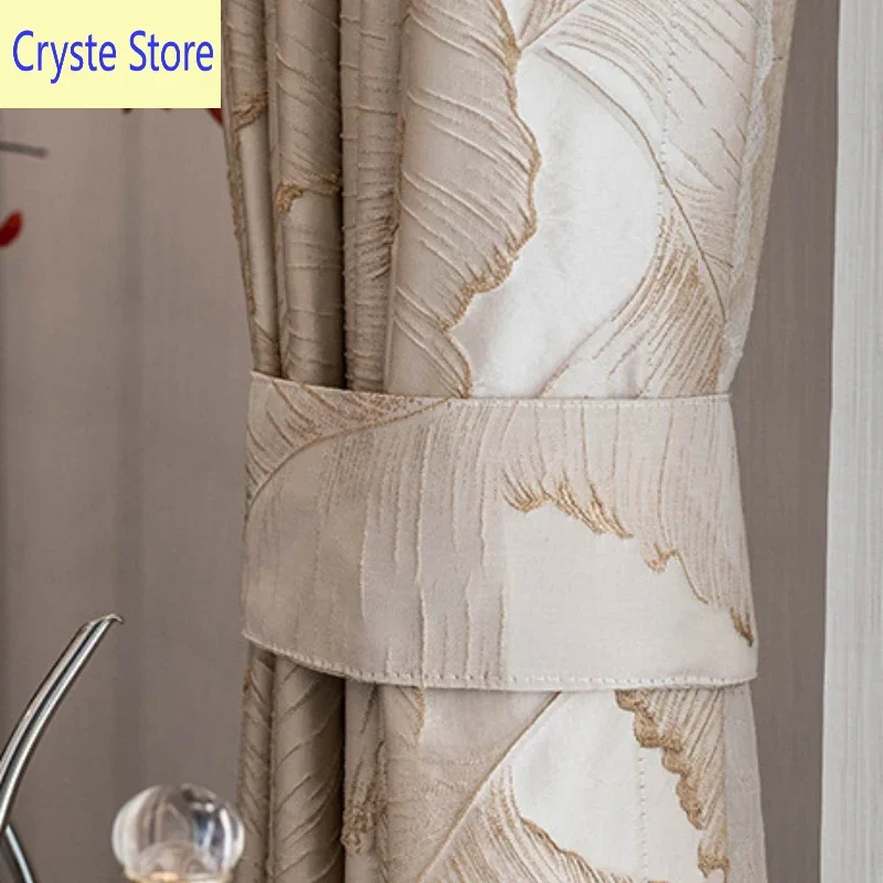 

Embossed Curtains American French Light Luxury Living Room High Precision Leaf Gold Jacquard Master Bedroom Curtains