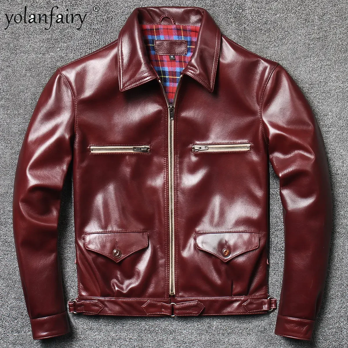 YOLANFAIRY Genuine Leather Jacket Men Top Layer Cowhide Leather Coats Spring Autumn Motocycle Outwear 2022 Tend Jaqueta FCY2429