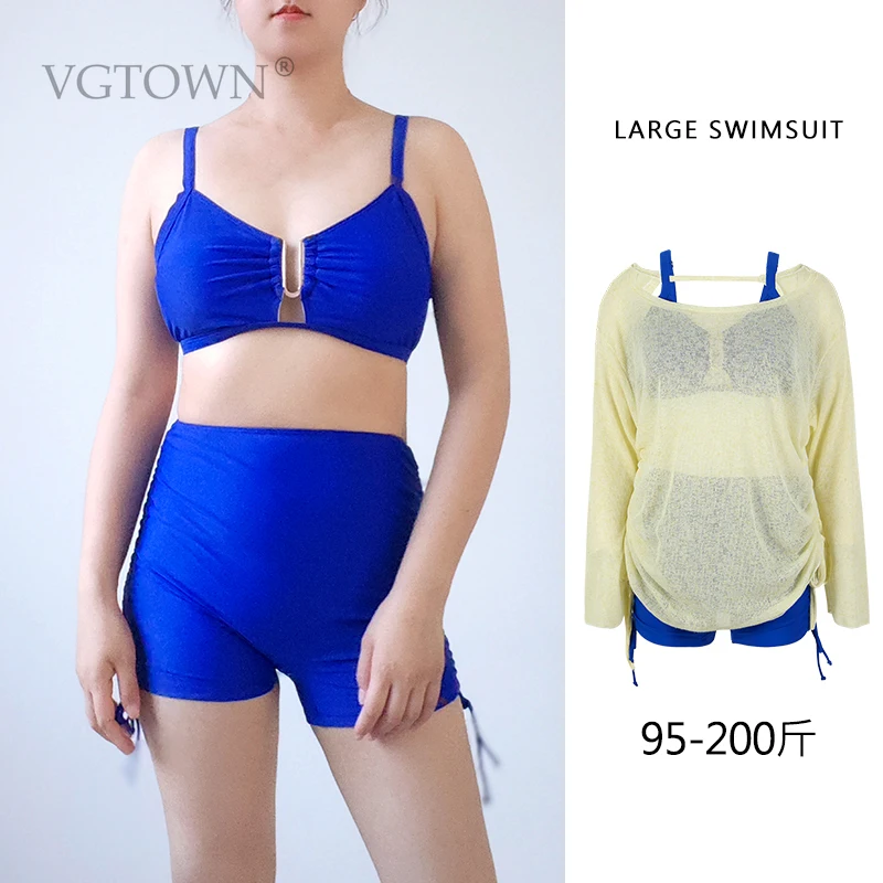 3PCS 2025 New M-8XL Sexy Bikini Sets High Waist With Beach Skirt Long Sleeve Crop Top Swimwear Four Piece Bikini Set