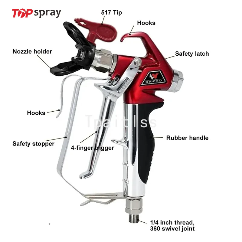 

Topspray RX-Pro Red Series High Pressure Airless Paint Spray Gun 538020 with 517 Tip and Guard Titan 0538020