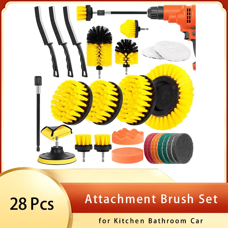 

27 Piece Brush Attachment Drill Set Electric Cleaning Brush Rim Brush Kit for Drills Rims Joints Corners Brush for Kitchen
