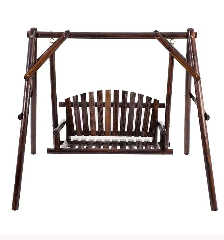 

Carbonized preservative wood swing outdoor courtyard double Jindian log swing indoor hanging chair outdoor garden rocking chair