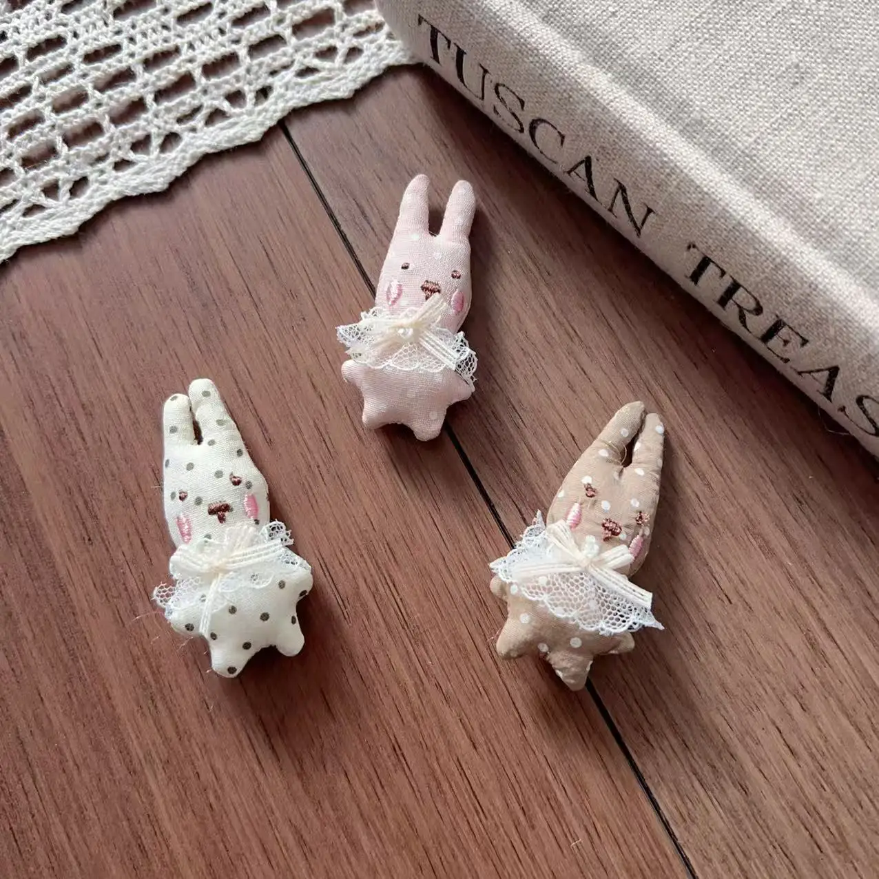 Premium Soft Stuffed Fabric Polka Dot Little Bunny Hair Clip Blank DIY Craft for Shoes Hats Clothing Trim Accessory