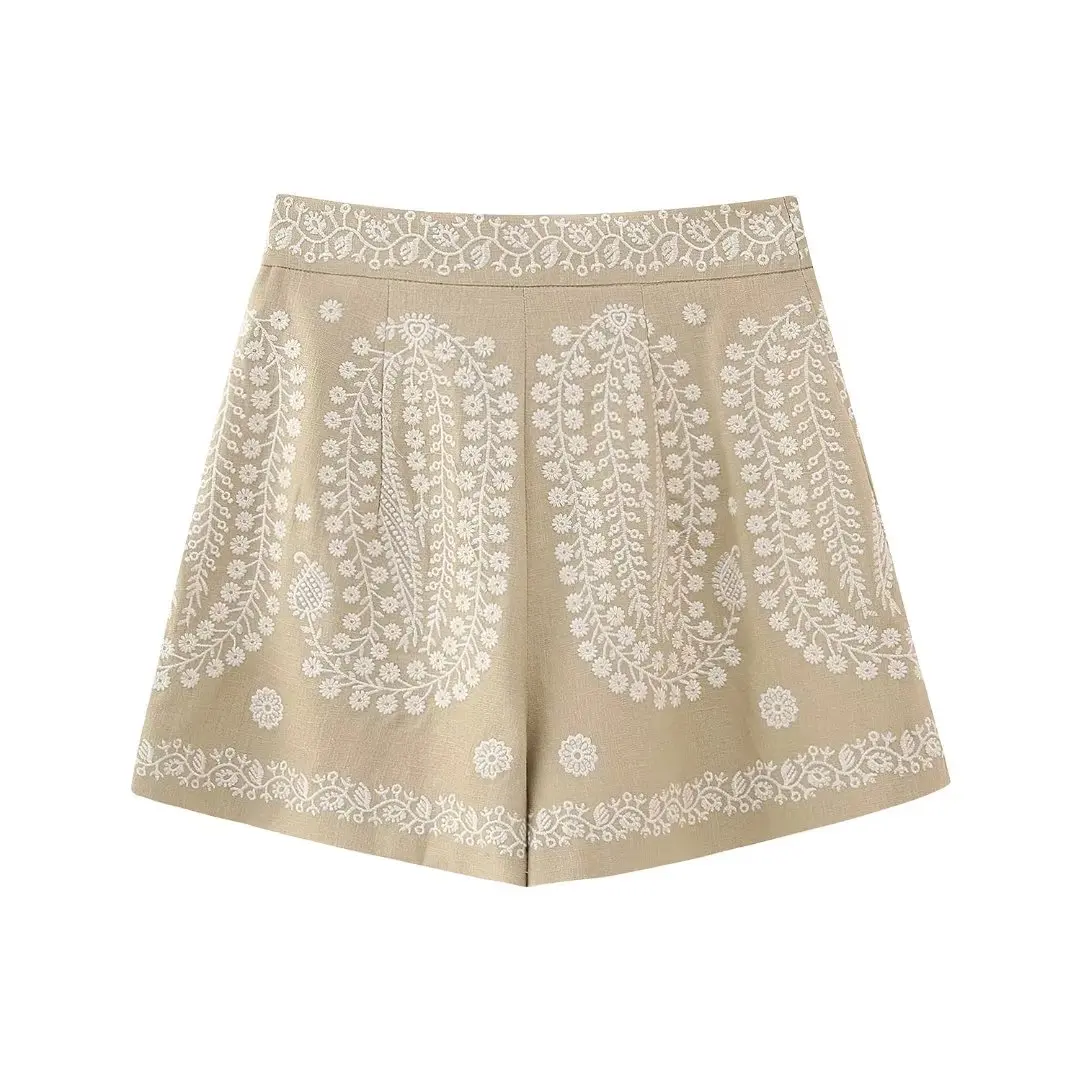 Embroidered Shorts Women Summer 2024 New Clothing High Waist Modern Girl Bottom Wears