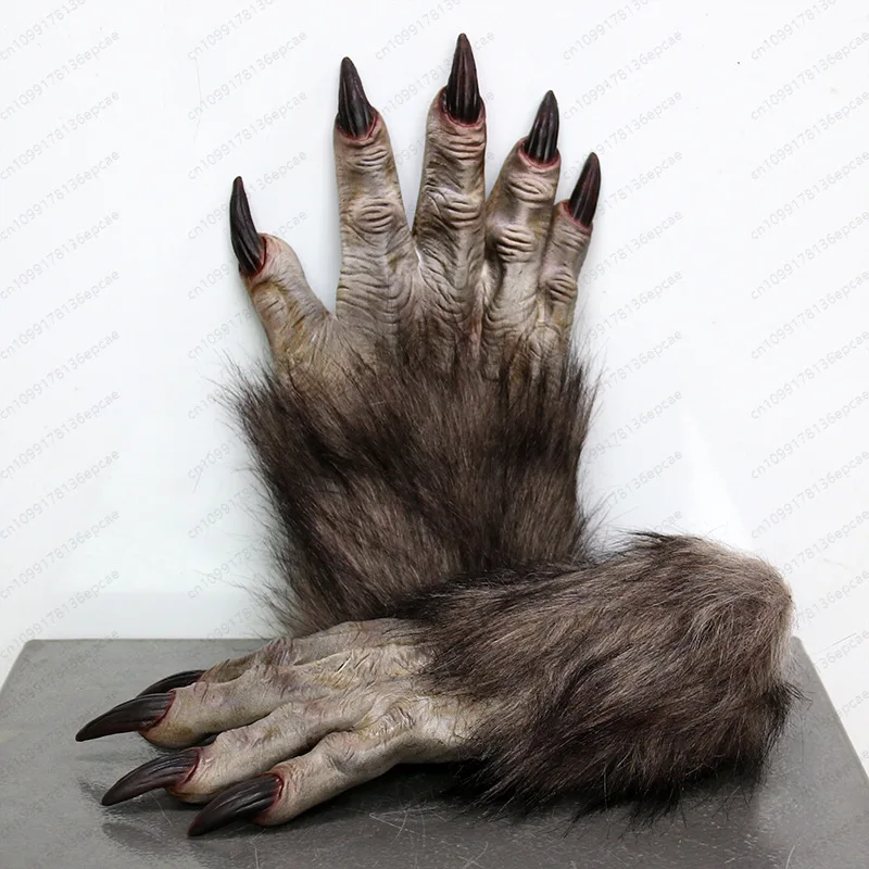 Halloween werewolf gloves latex with hairy ghost claws cosplay funny party scary claws props