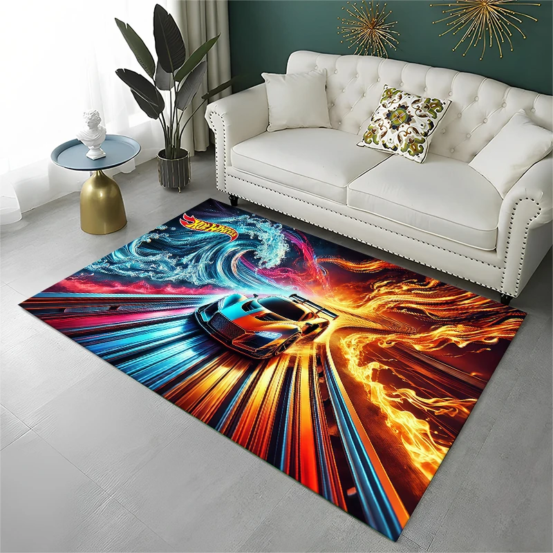 Cartoon H-Hot Wheels Racing Car Carpet Rug for Playroom Bedroom Living Room Sofa Home Decor,kid Area Rug Non-slip Floor Mat
