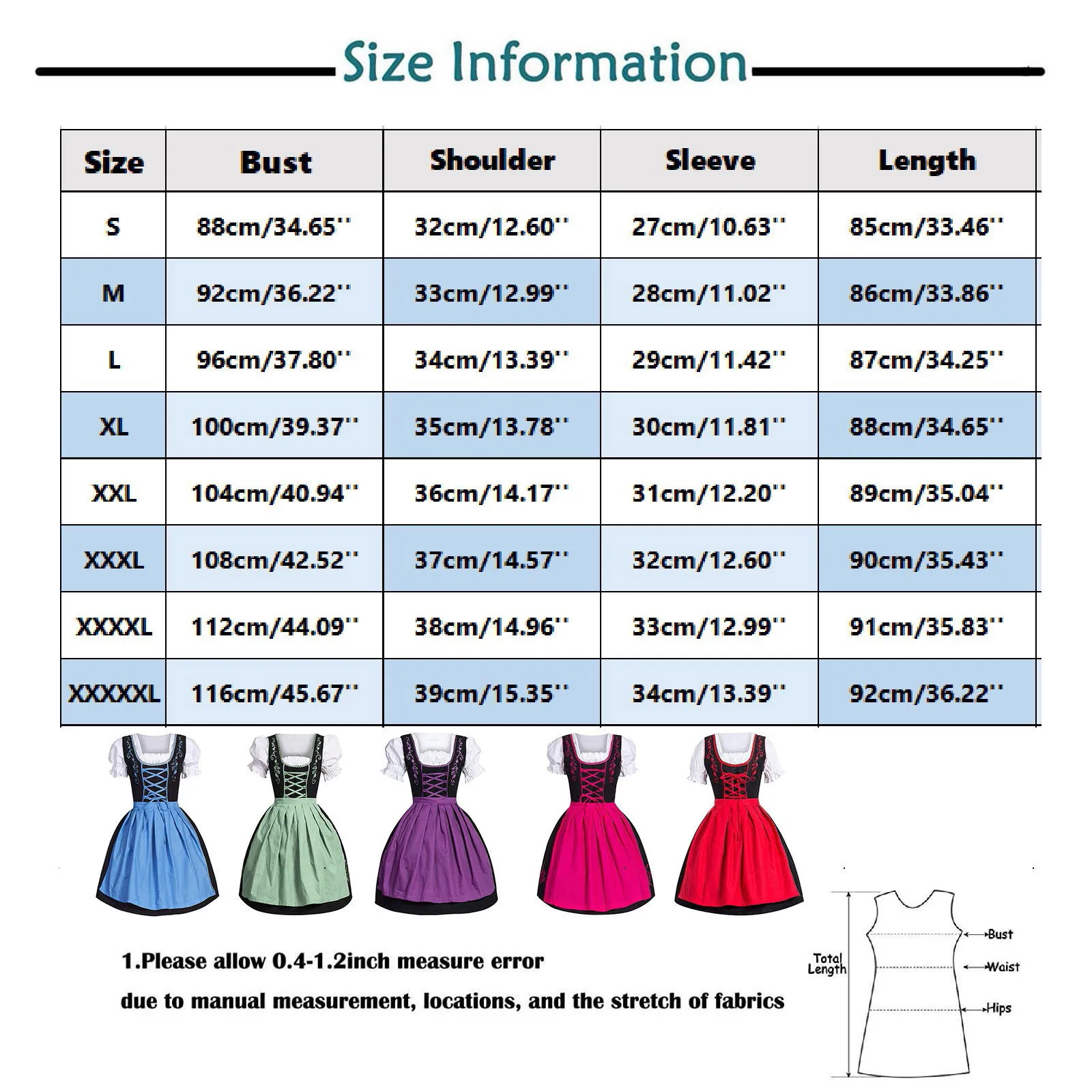 Women'S Plus-Size German Dress Oktoberfest Beer Girl Dress Party Dress Square Collar Apron Festival Dress Cosplay Dress