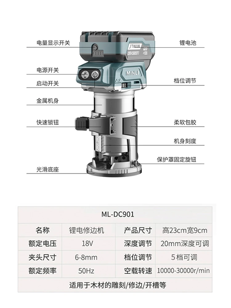 

MINLI Brushless Lithium Battery Edge Trimming Machine Rechargeable Slotting Machine Aluminum Plastic Plate Engraving Machine