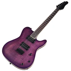 Neck Through 6 Strings Electric Guitar 39 Inch Flame Maple Top Purple Color High Glossy Guitarra Solid Okoume Wood