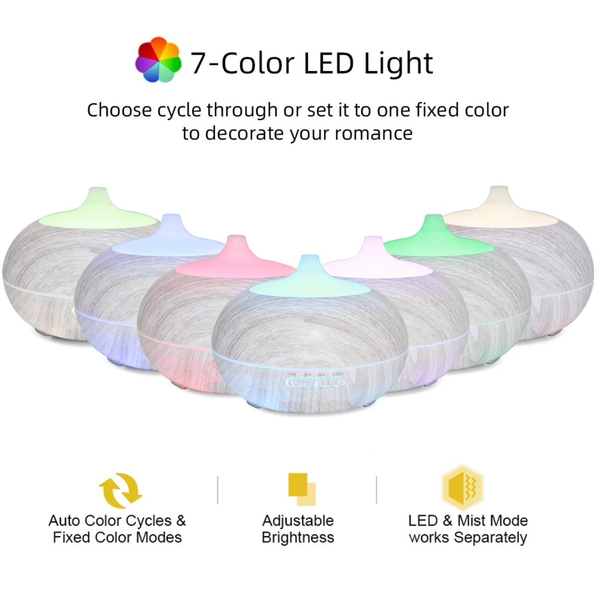 550ml Diffuser Aromaterapi Biji Kayu dengan Remote, 6 Minyak Atsiri & Lampu LED 7 Warna