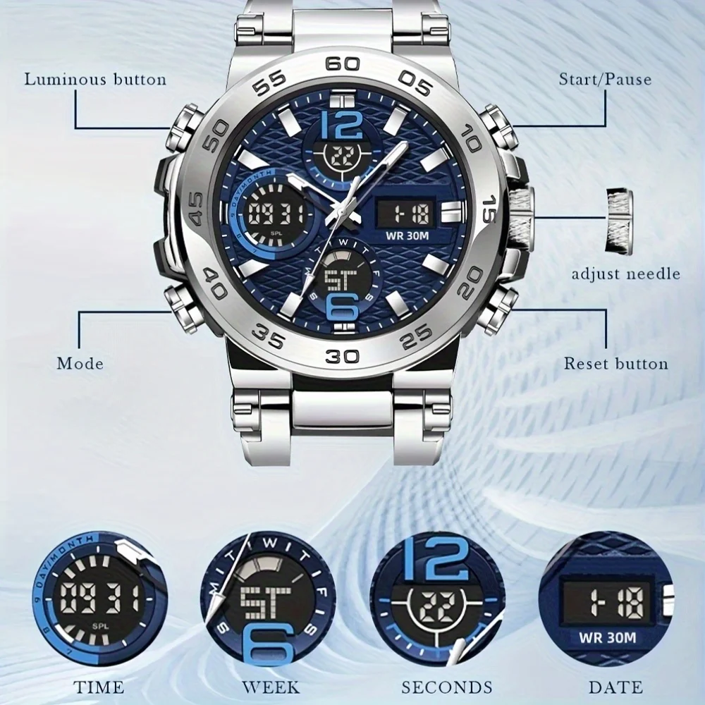 ساعة إلكترونية رقمية متعددة الوظائف للرجال مع منبه وتاريخ إضاءة ليلية ومختارة هدايا لعشاق الهواء الطلق #5
