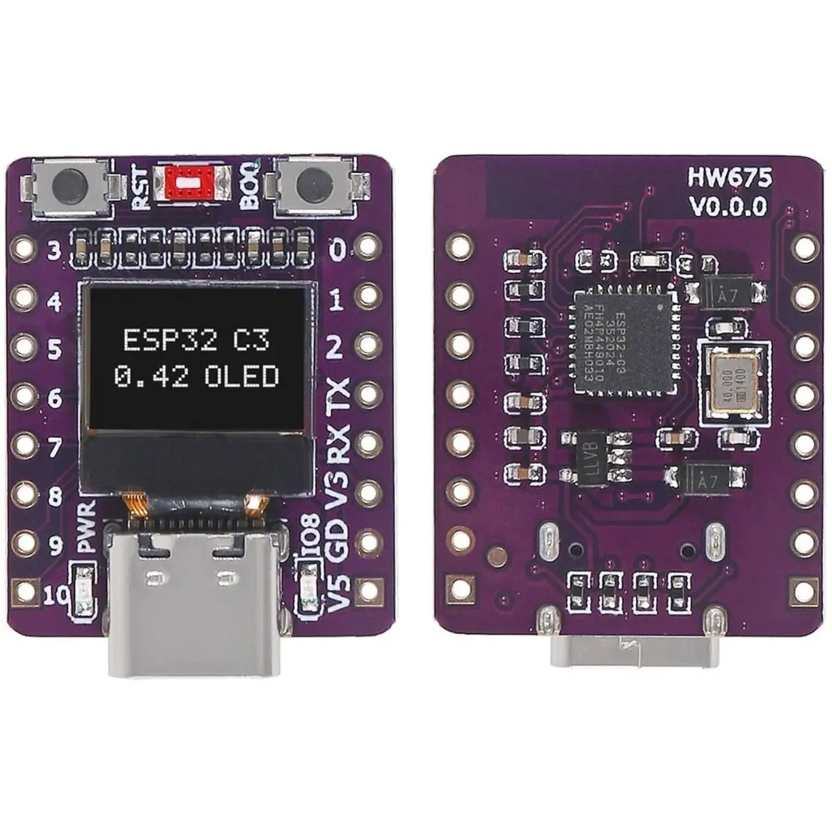 3PCS -C3 Development Board WiFi Bluetooth Module with 0.42 Inch OLED Display 4MB Flash Ceramic Antenna USB Type-C