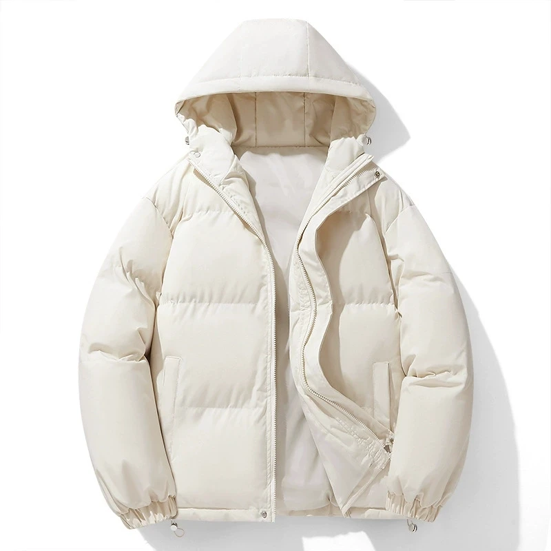 Autumn Winter Men's Parkas Windproof Cotton-Padded Thickened Hooded Puffer Jackets Casual Loose Fit Bread Cotton Outerwear