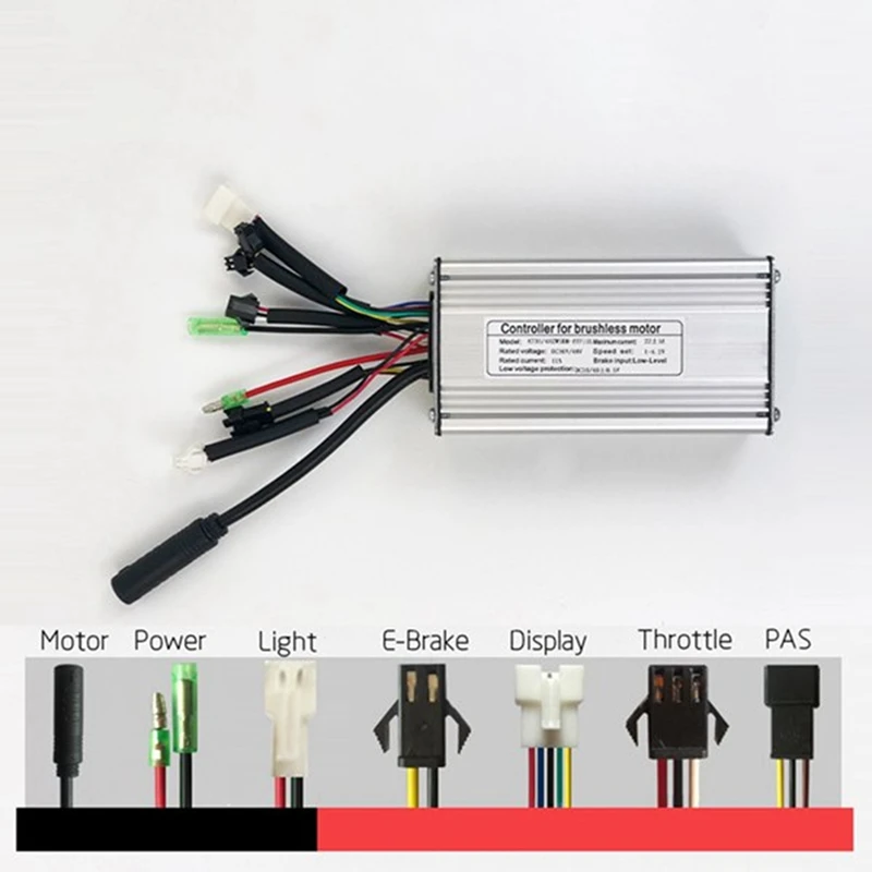 Electric Bicycle KT-22A Controller 36V/48V 9 Tubes Square Wave SM Connector Controller Replacement With Double Headed Light Line