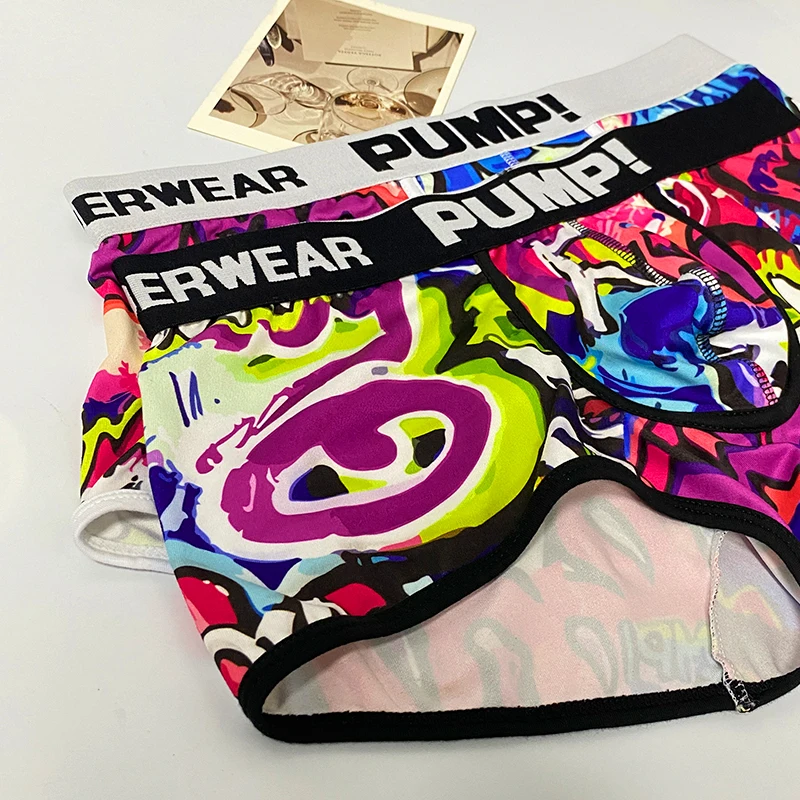 3PCS Men's Cotton Nylon Blend Boxer Briefs All-Over Graffiti Print Wide Elastic Waistband Non-Tight Fashion Sport Underwear