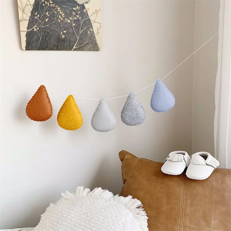 Boho Wool Felt Raindrops Wall Hanging Garlands Waterdrops String Baby Kids Room Decoration Pendant Party Banner Photo Props