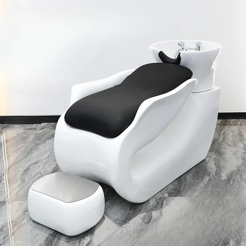 

Professional Hairdressing Chair Commercial Salon Styling Chairs Spa Hair Bed Luxury Shampoo Bowl Leather Porcelain Washbasin