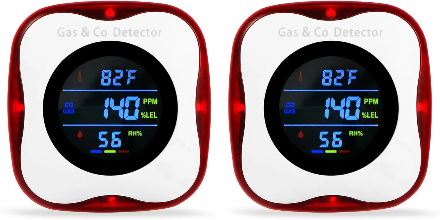 

Комплект из 2-х детекторов газа 4-в-1 с дисплеем в реальном времени для обнаружения CO, природного газа, СУГ, СПГ, температуры и влажности