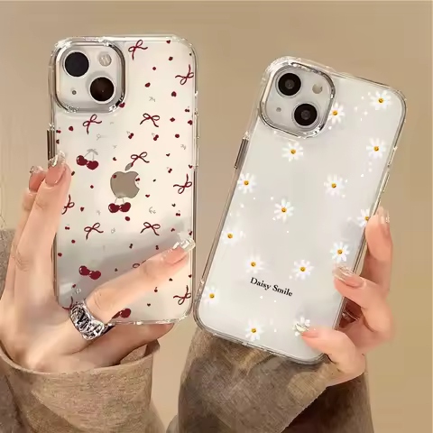 Daisy Flowers Cherry Pattern Phone Case For Samsung Galaxy S25 S24 S23 S22 S21 S20 FE S9 S8 Plus Ultra S25Edge Transparent Cover