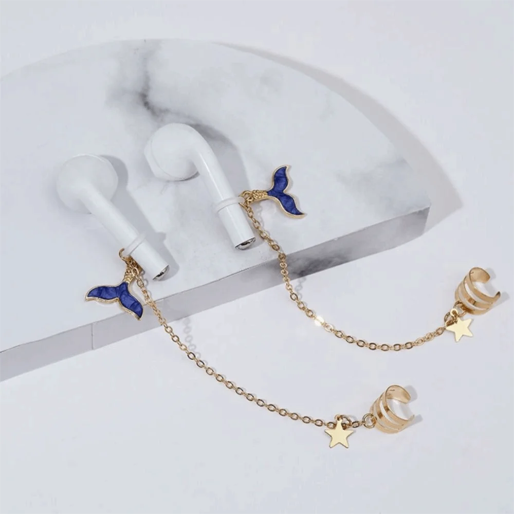 2pcs/pair Dolphin Anti-Lost Earphone Clip Star Ear Decor Anti-lost Ear Clip Fashion Ear Bone Clip Headphone Chains